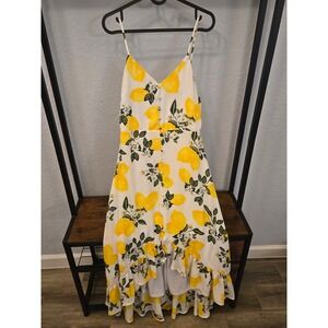 Lulus White Lemon Print Ruffle Hem Midi Dress Spaghetti Straps